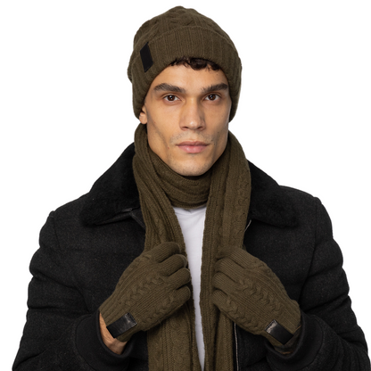 Cashmere Cable Knit Gloves with Leather Tab and Touchscreen Sensitive - Duffle Bag