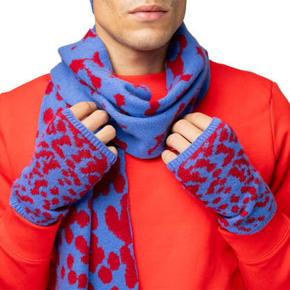Cashmere Scarf with Contrast Intarsia - Red/Blue