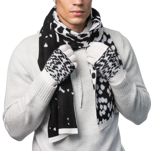 Cashmere Scarf with Contrast Intarsia - Black/White