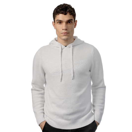 Cashmere Hoodie with Crystal Planet - White
